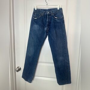 Vintage Made in USA 501 Levi’s Dark Wash Selvedge Broken In Button Fly Jeans,26